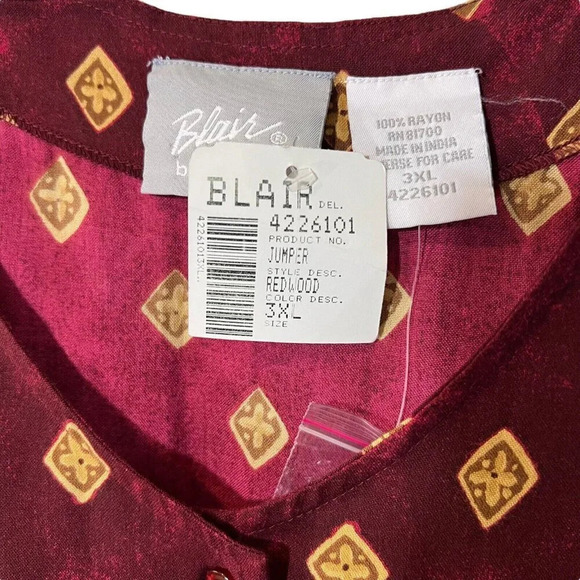 Blair NWT Long Vintage Dress Plus 3XL Dark Red Beige Geometric Diamond Patterned - Picture 6 of 6
